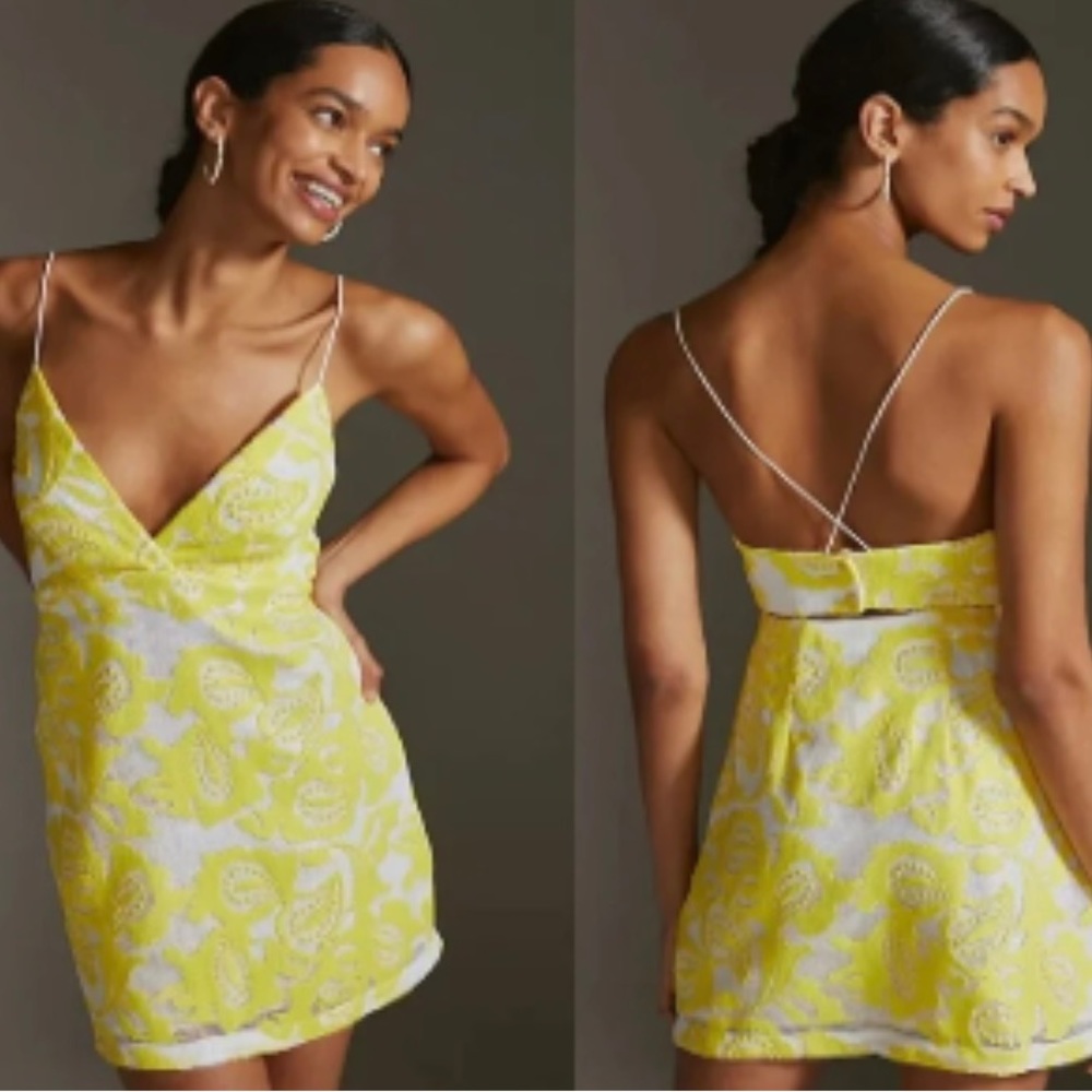 NWOT Anthropology Mauve Yellow Lace Mini Summer Dress size 10